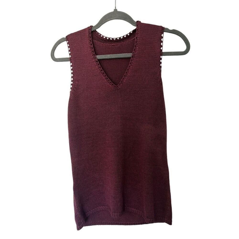 Vintage Plum Purple Rami Cotton Sleeveless V-Neck Blouse Size S